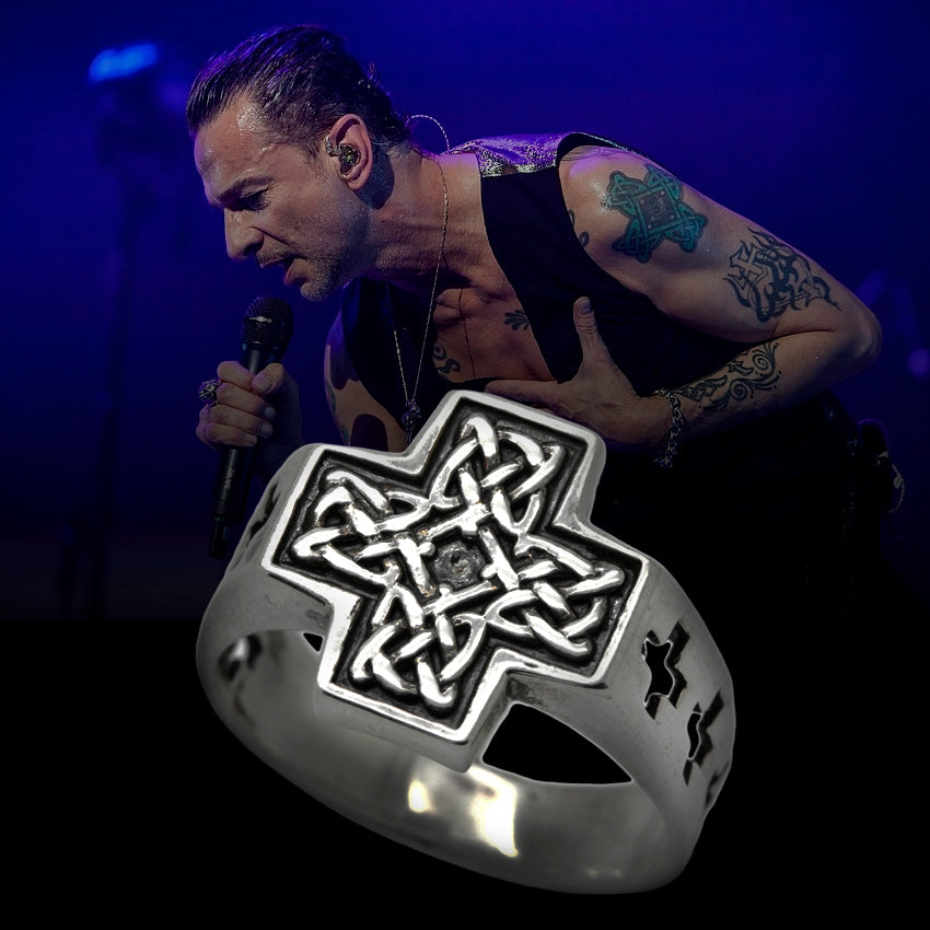 Celtic Cross Ornament Men Ring Sterling Silver Signet Dave Gahan Depeche Mode Ring Indigo Jewelry