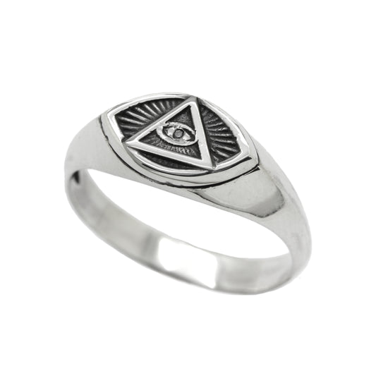 Radiant Delta Triangle All Seeing Eye Providence Masonic Freemasonry Light Weight Mens Ring Silver