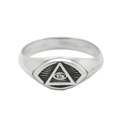 Radiant Delta Triangle All Seeing Eye Providence Masonic Freemasonry Light Weight Mens Ring Silver