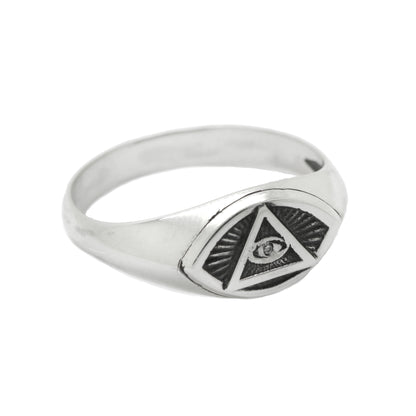 Radiant Delta Triangle All Seeing Eye Providence Masonic Freemasonry Light Weight Mens Ring Silver