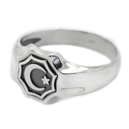 Islam Symbol Star and Crescent Moon Silver 925 Mens Ring