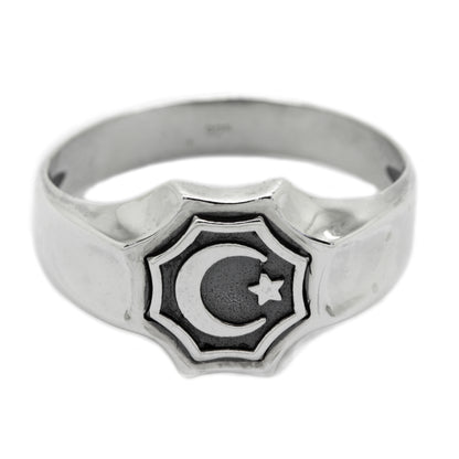 Islam Symbol Star and Crescent Moon Silver 925 Mens Ring