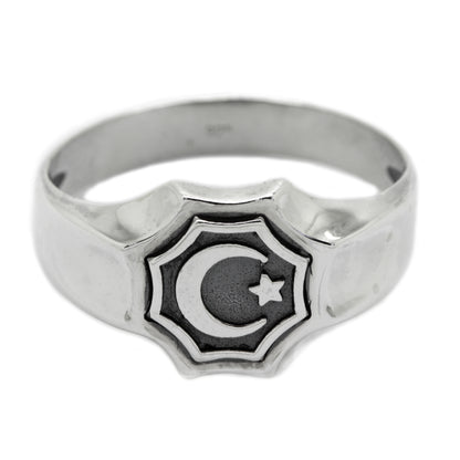 Islam Symbol Stern und Halbmond Silber 925 Herrenring