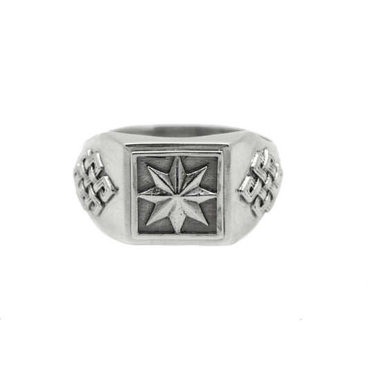 Polaris Star, Celtic Knot Norse Star, Polar Star, Men`s Sterling Silver Ring Signet