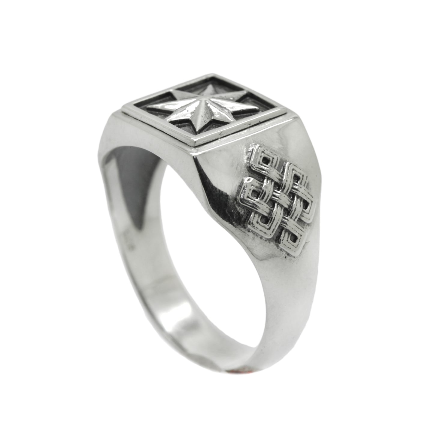 Polaris Star, Celtic Knot Norse Star, Polar Star, Men`s Sterling Silver Ring Signet
