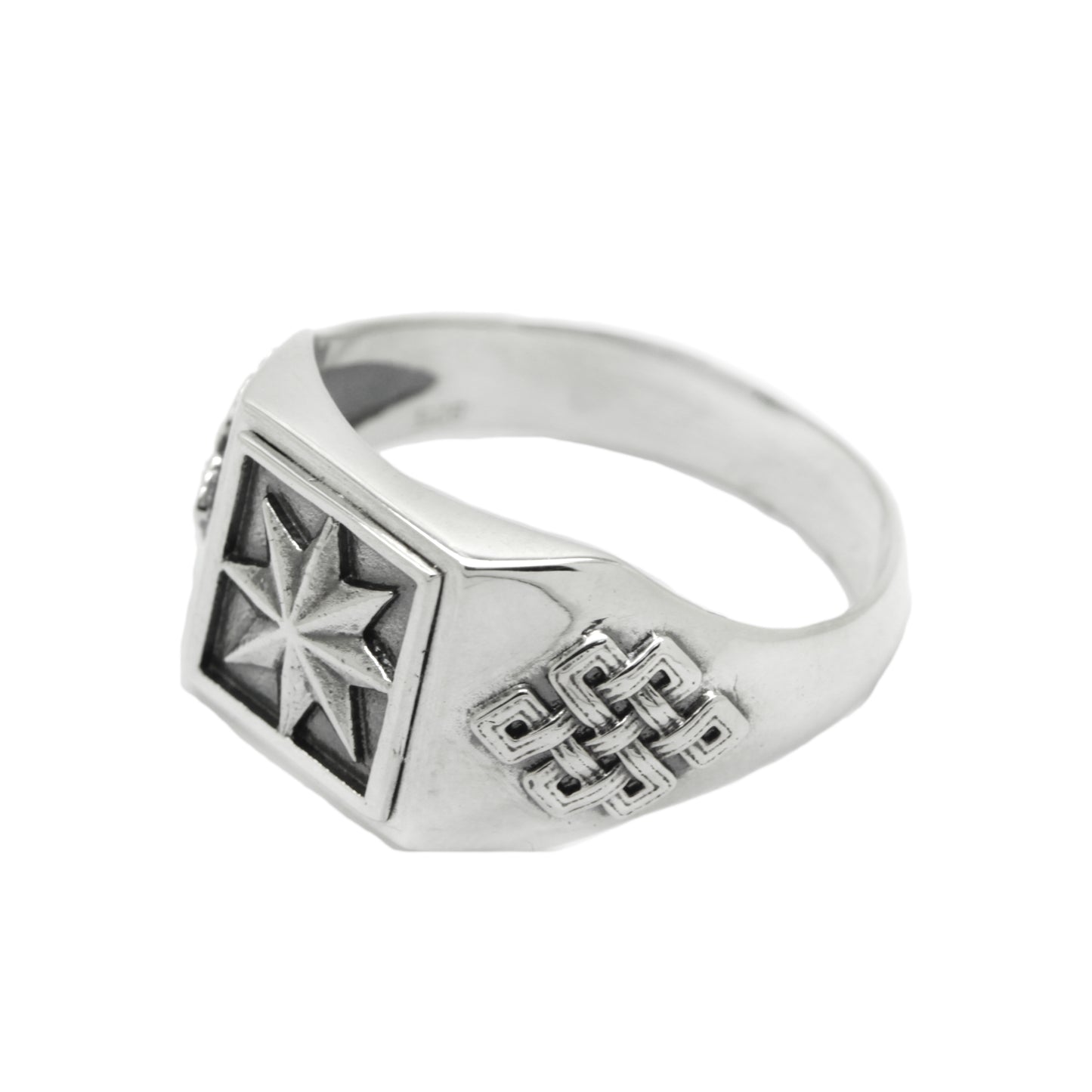 Polaris Star, Celtic Knot Norse Star, Polar Star, Men`s Sterling Silver Ring Signet