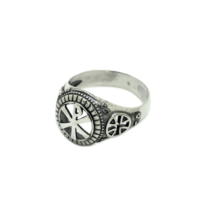 Pánský prsten se symbolem Chi Rho Ježíše Krista mincovní stříbro 925