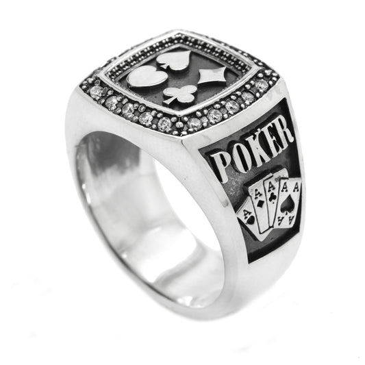 Poker Men's Signet Sterling Silver 925 with Zircons