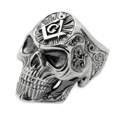 Masonic Skull Unisex Ring Silver 925 Great G Square and CompassMasonic Skull Unisex Ring Silver 925 Great G Square and Compass