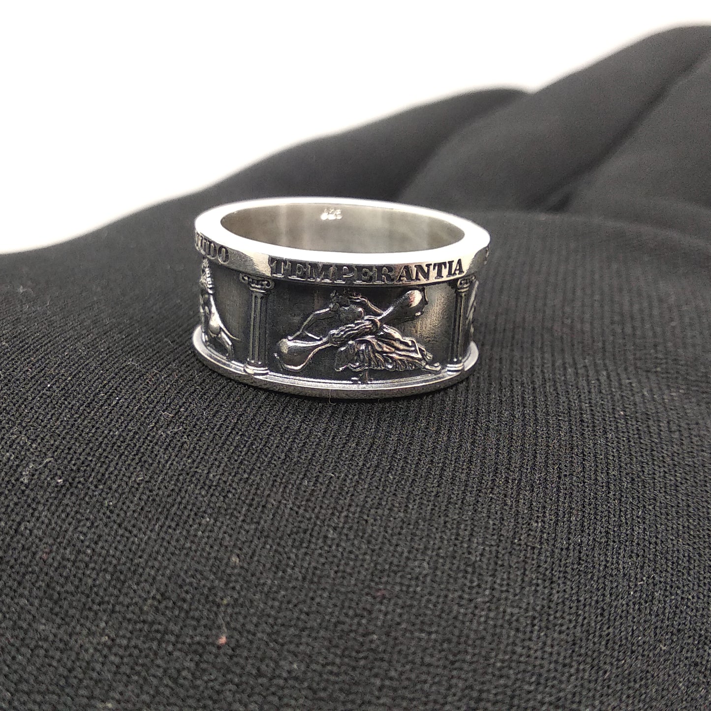 Four Cardinal Virtues, Indigo Jewelry, stoic ring, memento mori ring, stoicism ring, amor fati ring, momento mori ring, cardinal virtues ring, catholic ring, four virtues, stoic virtues, stoic jewelry