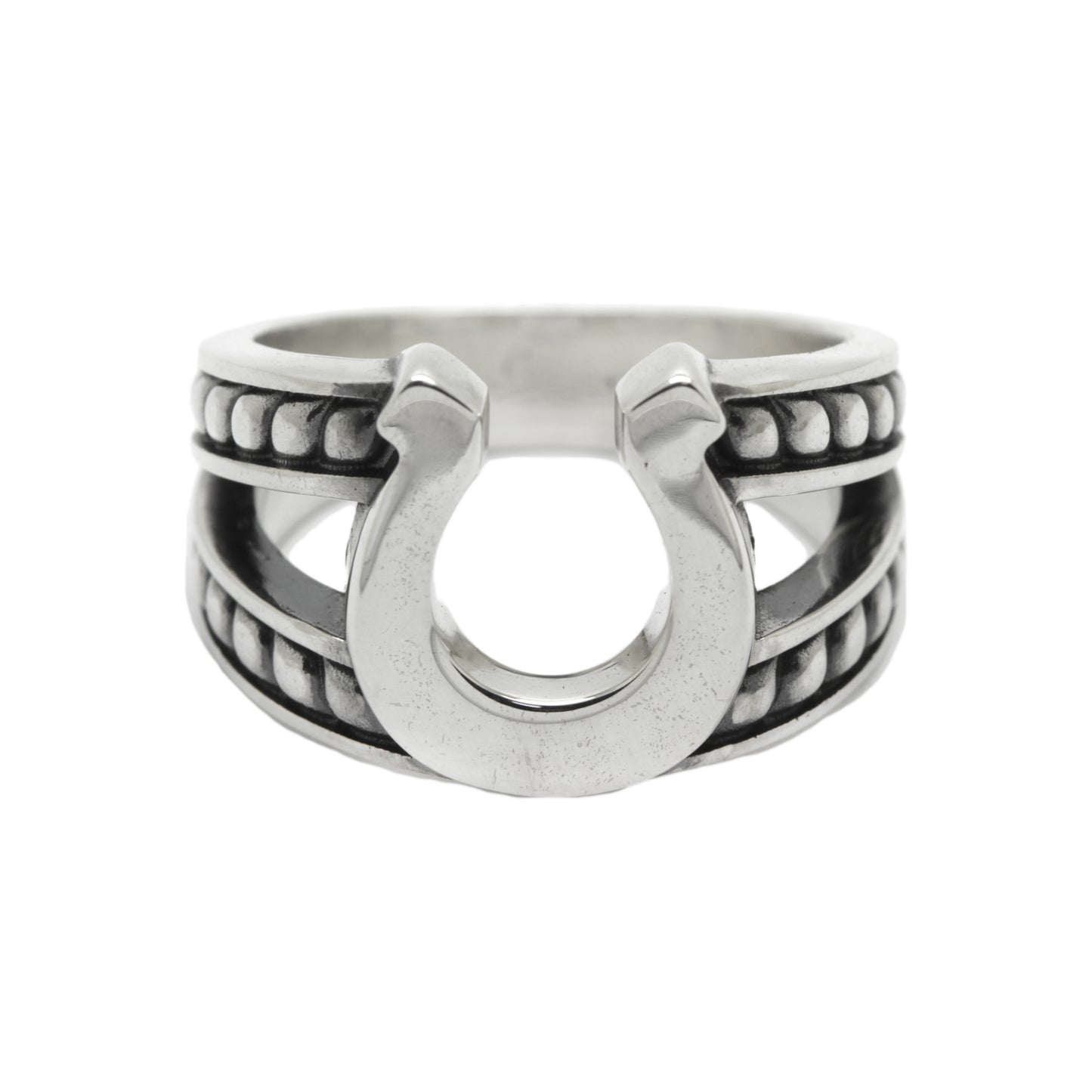 Horseshoe with a braded Rope Sterling Silver Ring Signet