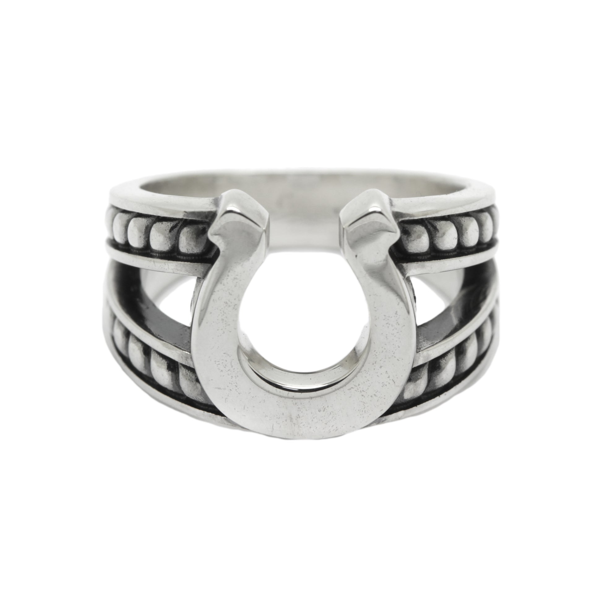 Horseshoe with a braded Rope Sterling Silver Ring Signet