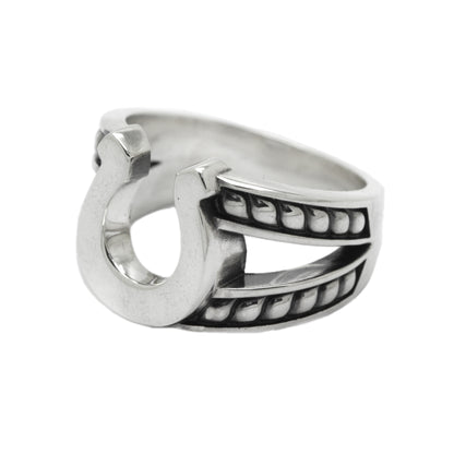 Horseshoe with a braded Rope Sterling Silver Ring Signet