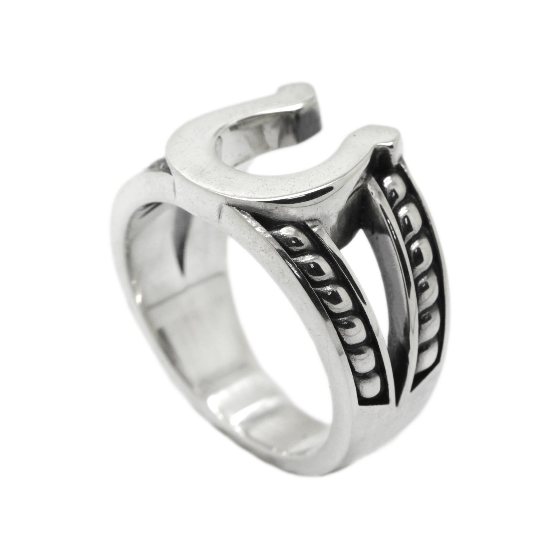 Horseshoe with a braded Rope Sterling Silver Ring Signet