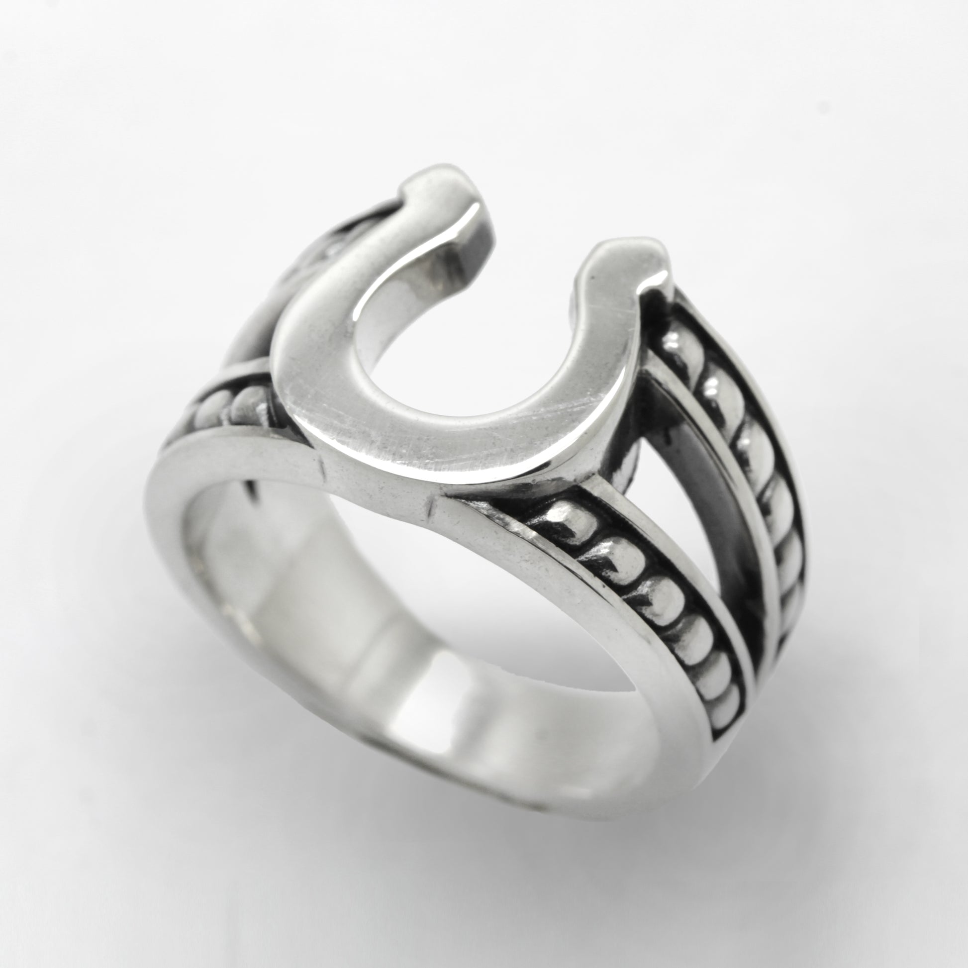 Horseshoe with a braded Rope Sterling Silver Ring Signet