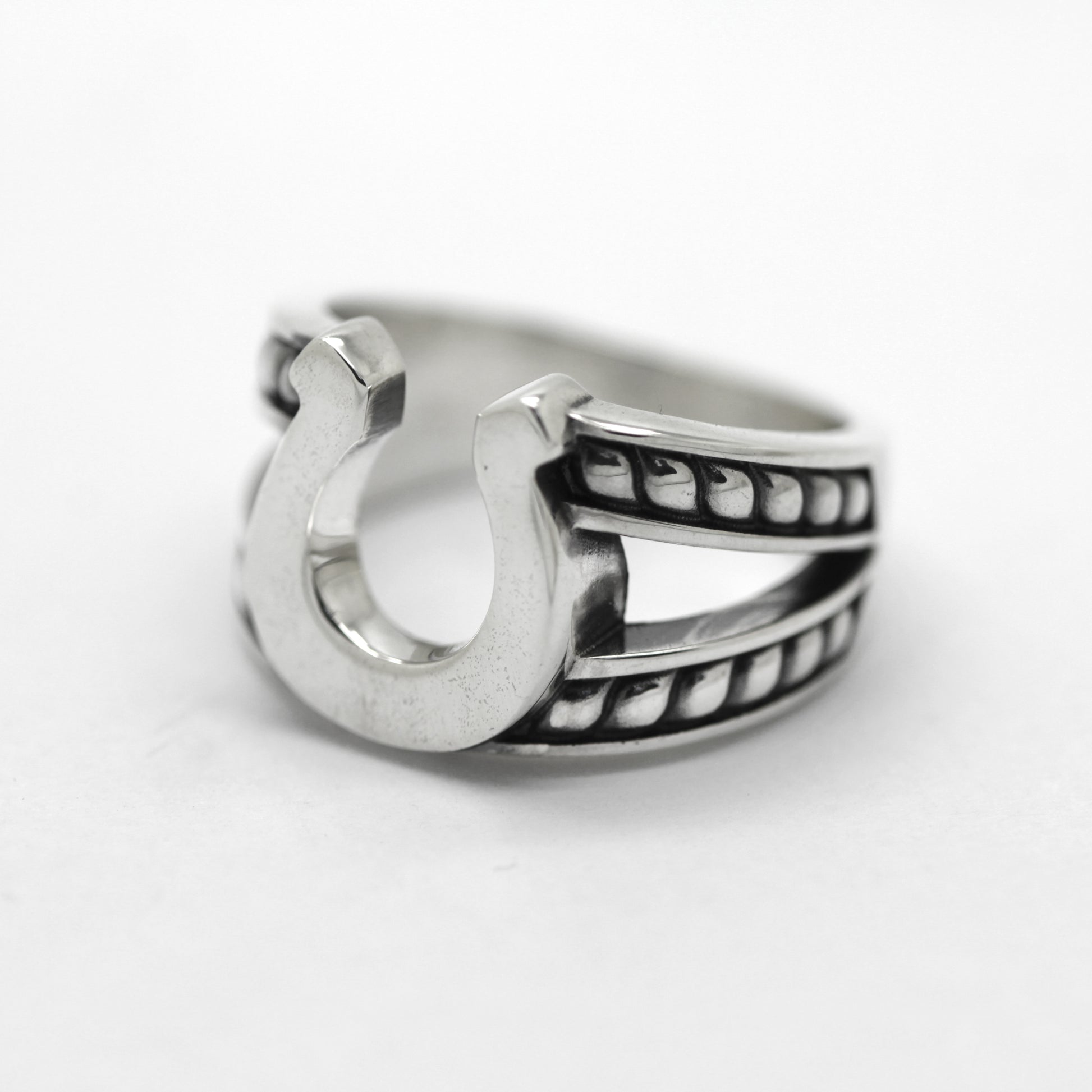 Horseshoe with a braded Rope Sterling Silver Ring Signet