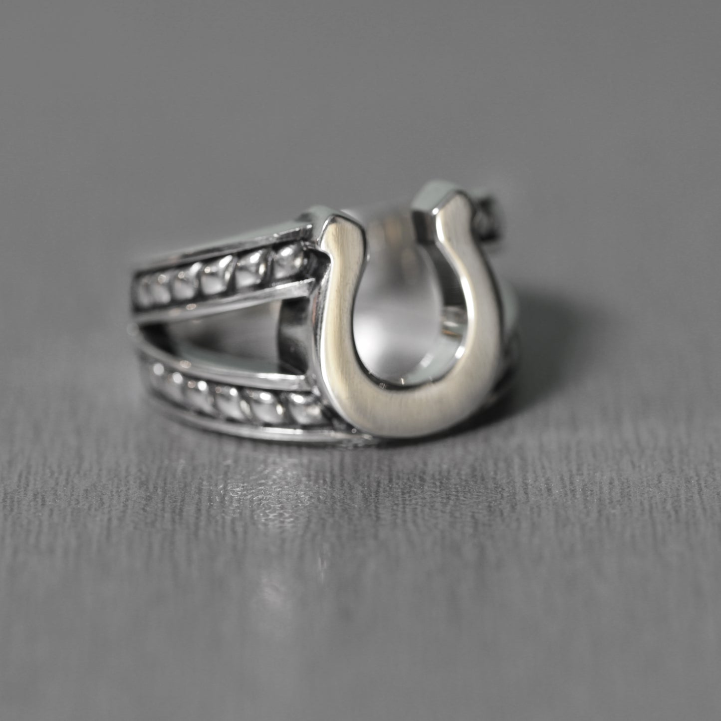 Horseshoe with a braded Rope Sterling Silver Ring Signet