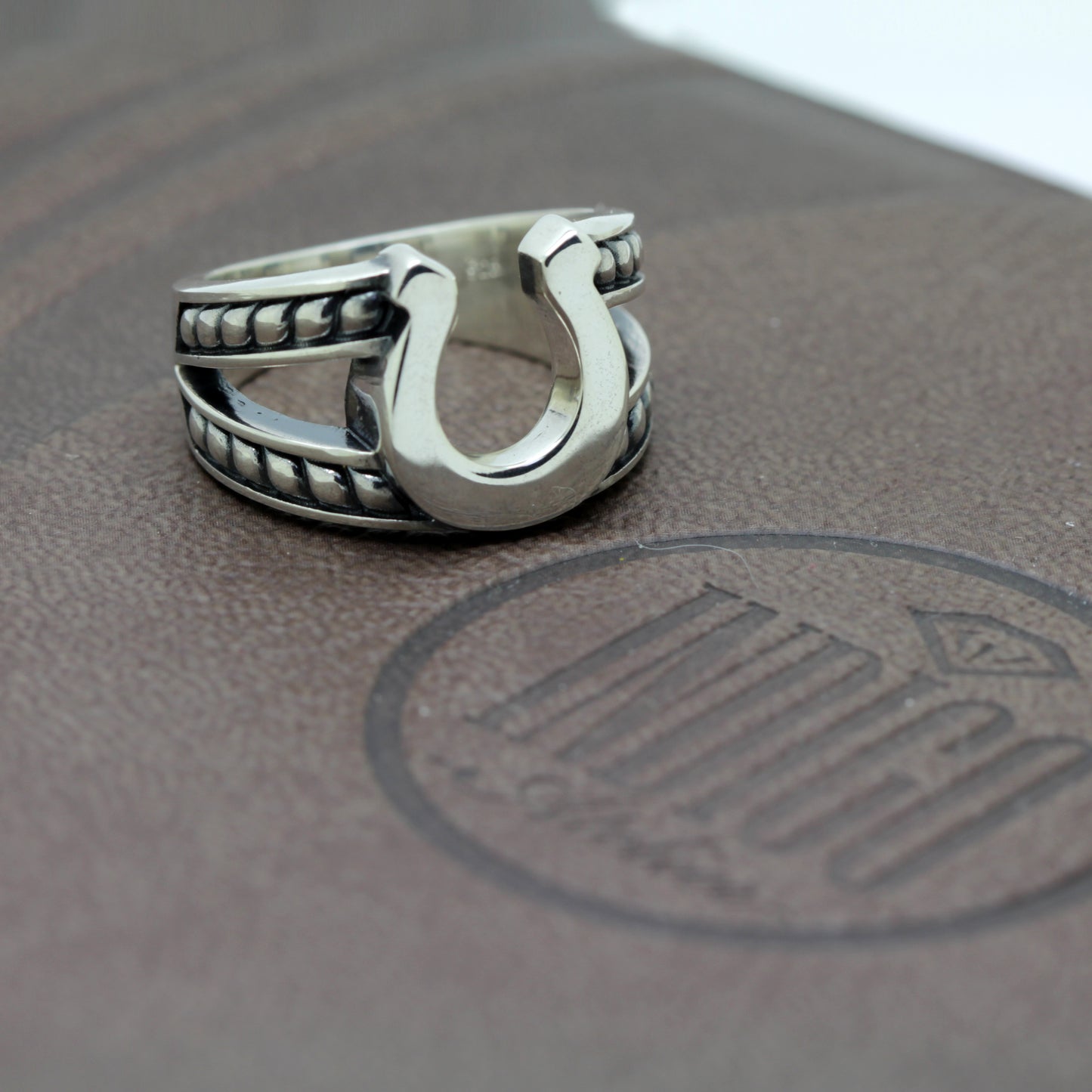 Horseshoe with a braded Rope Sterling Silver Ring Signet