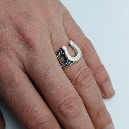 Horseshoe with a braded Rope Sterling Silver Ring Signet