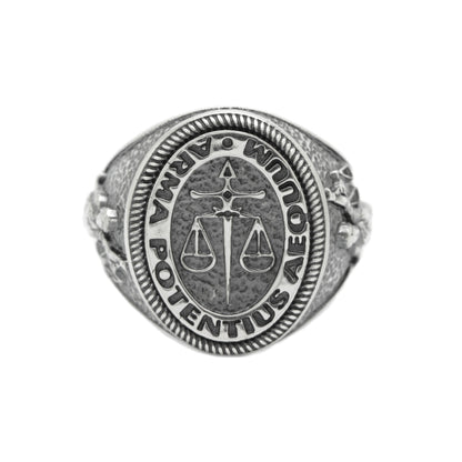 Themis řecká bohyně spravedlnosti, dáma spravedlnosti, právník dárek, stříbrný pečetní prsten 