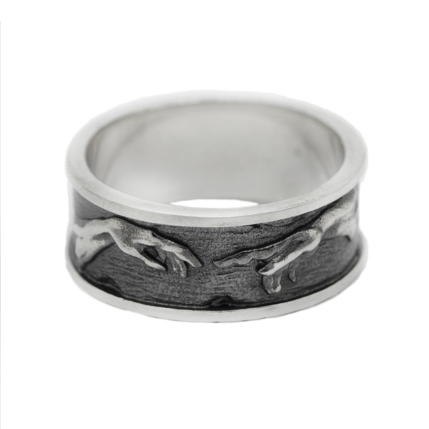 Stvoření Adama, Michelangela Buonarrotiho, dar pro řemeslníka, prsten s jemným šperkem ze stříbra