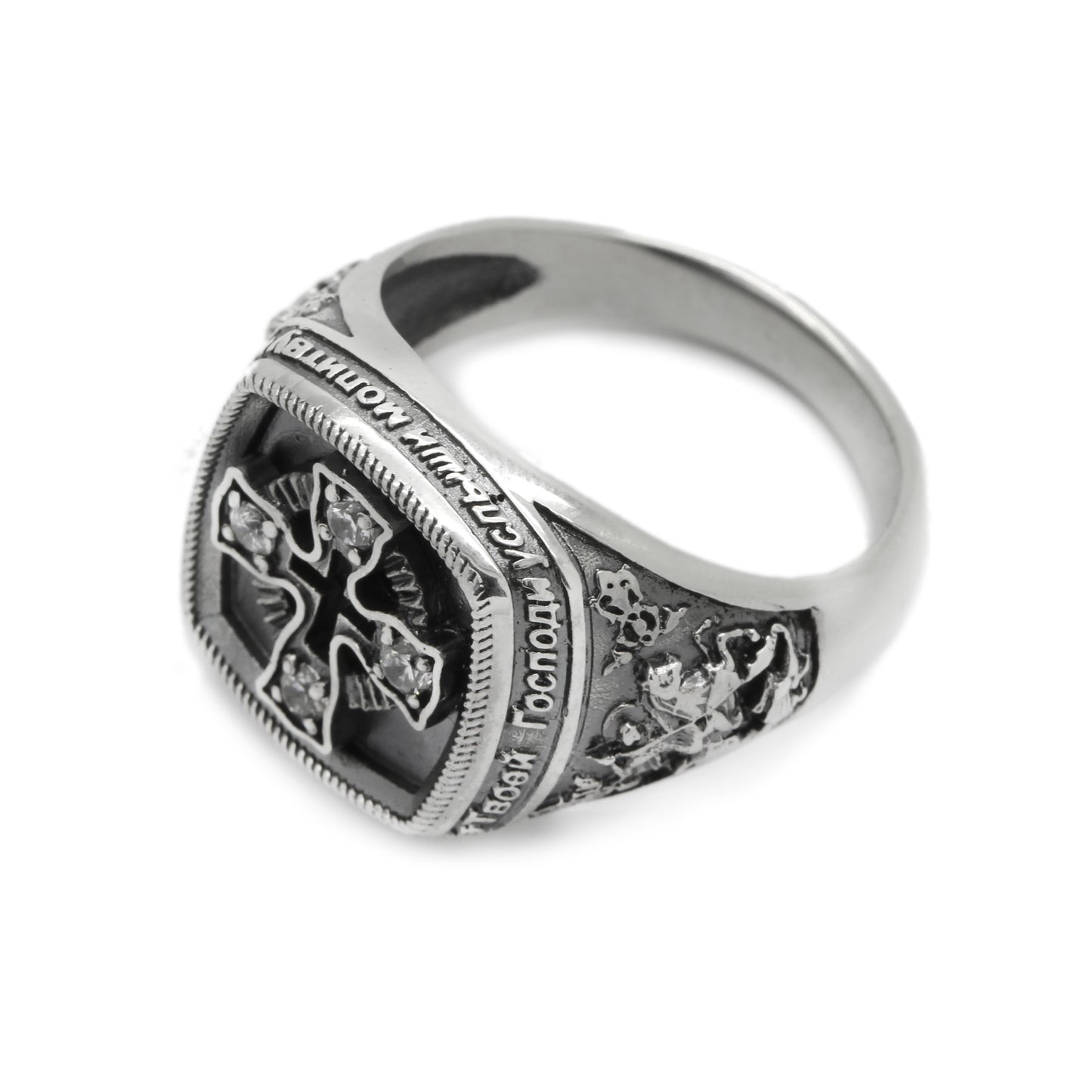 Herrenring „Georg der Siegreiche“ mit „Pray“ aus Silber 925