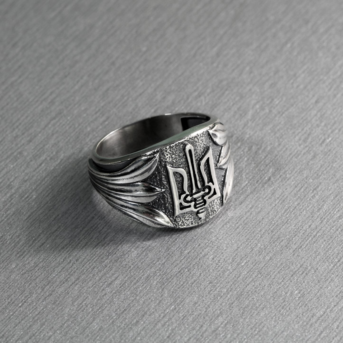 Ukrainischer Dreizack Tryzub Symbol Herren Sterling Ring Silber 925