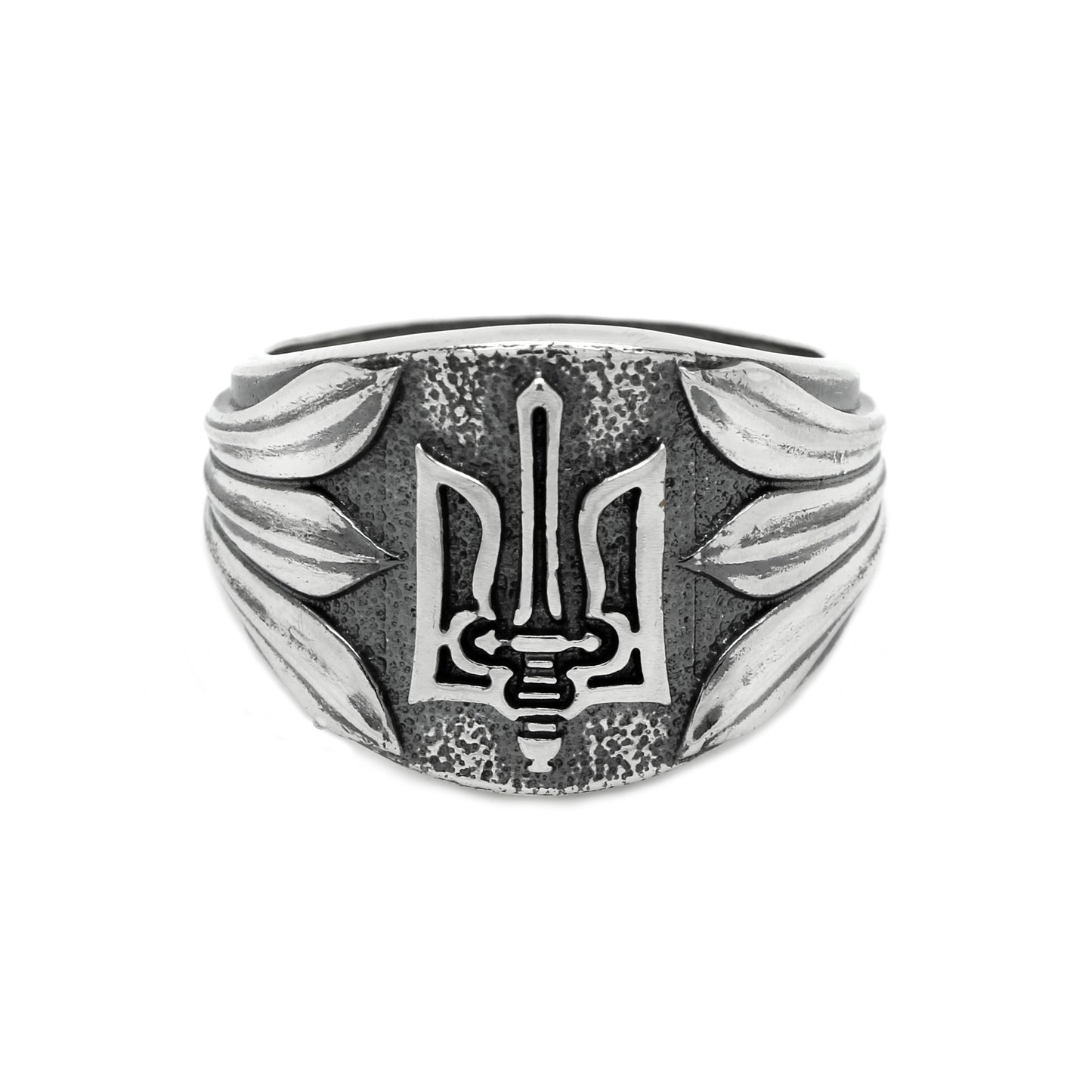 Ukrainian Trident Tryzub Symbol Mens Sterling Ring Silver 925