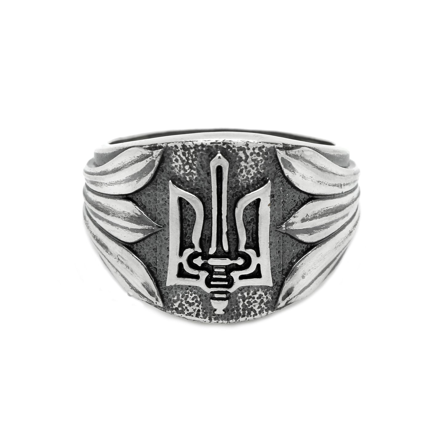 Ukrainischer Dreizack Tryzub Symbol Herren Sterling Ring Silber 925