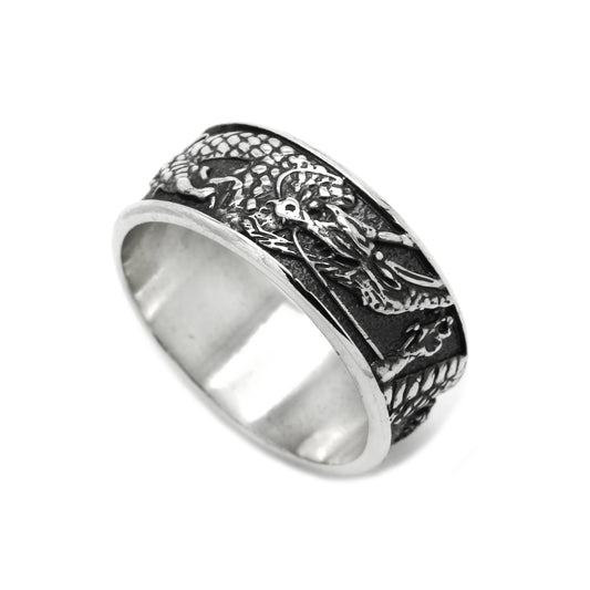 Anillo de compromiso unisex de plata de ley con majestuoso dragón de agua
