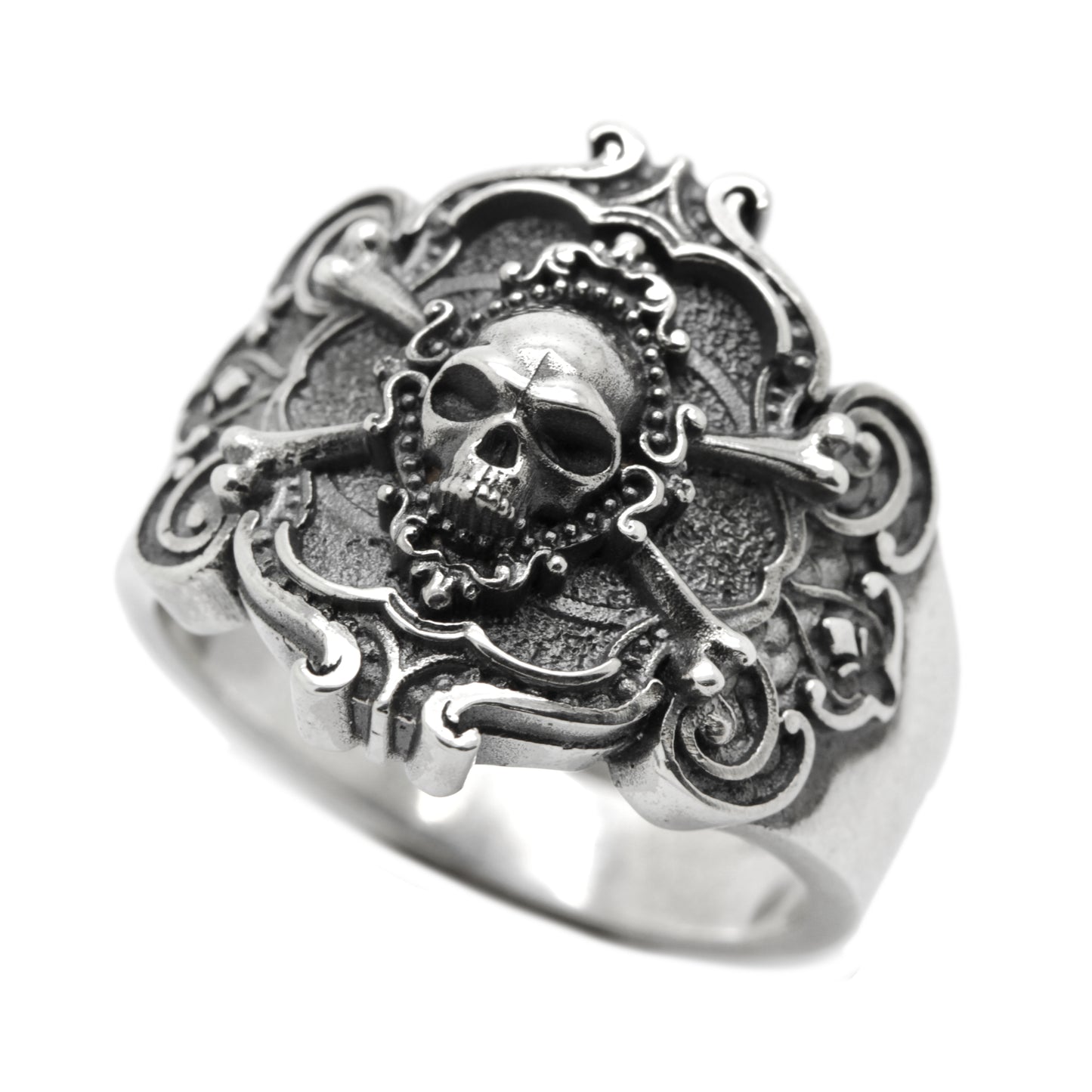 Krásný pánský stříbrný prsten Pirate Skull and Crossbones