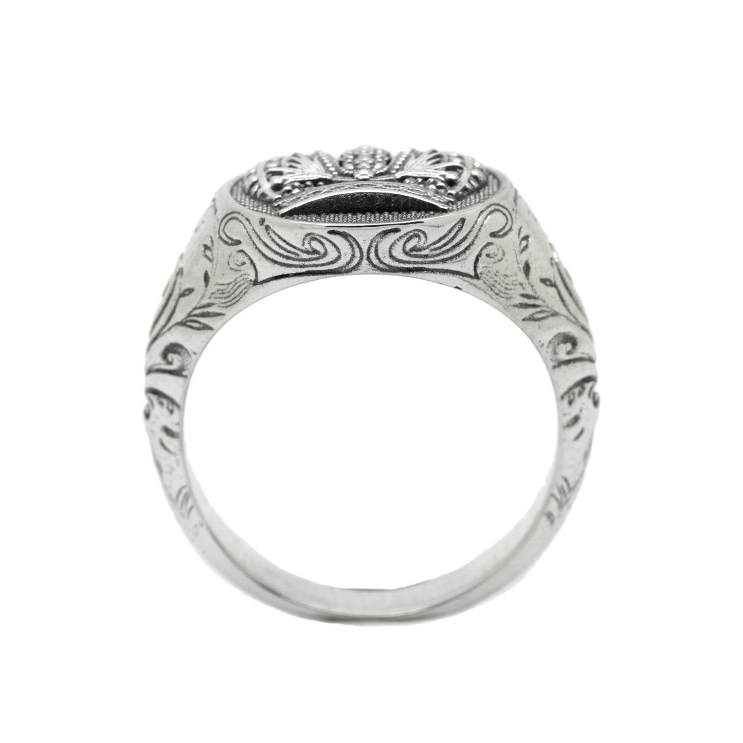 Heraldik Krone und Muster Sterling Silber 925 Herren Ring Signet