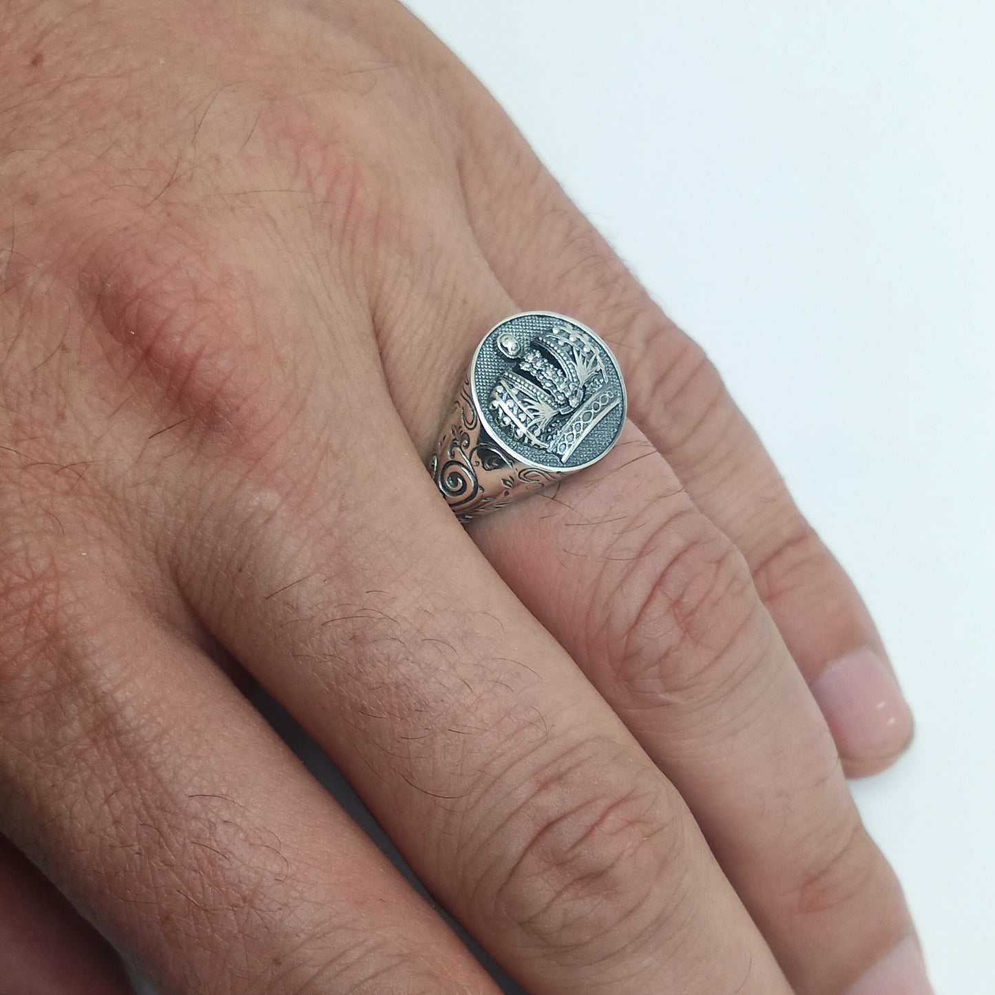 Heraldik Krone und Muster Sterling Silber 925 Herren Ring Signet