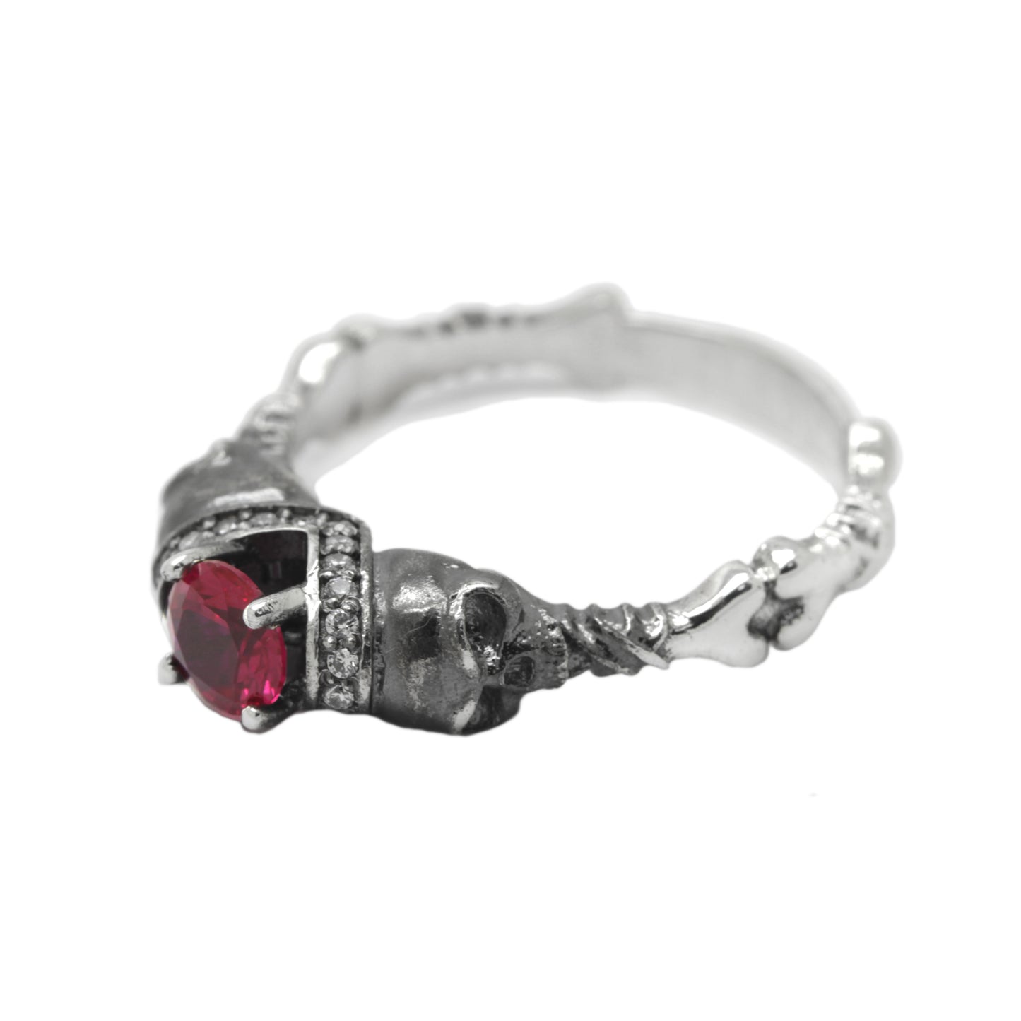 Black or Ruby Round Gem Sterling Silver Gothic Skull Engagement Ring, Skull Wedding ring, Skeleton Simple Ring