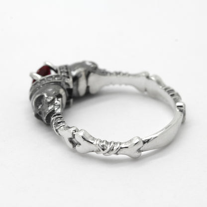 Black or Ruby Round Gem Sterling Silver Gothic Skull Engagement Ring, Skull Wedding ring, Skeleton Simple Ring