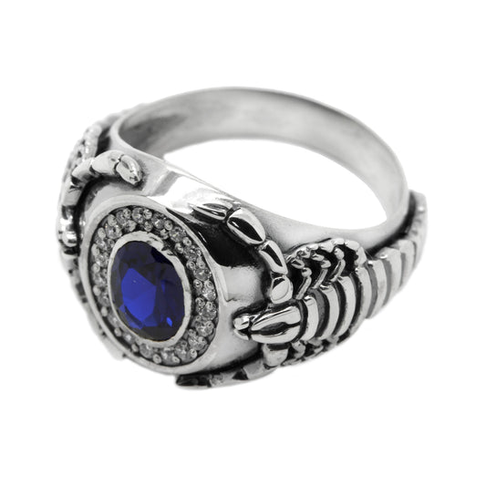 Scorpio Zodiac Mens Signet, Sterling Silver 925, Oval Blue Zircon