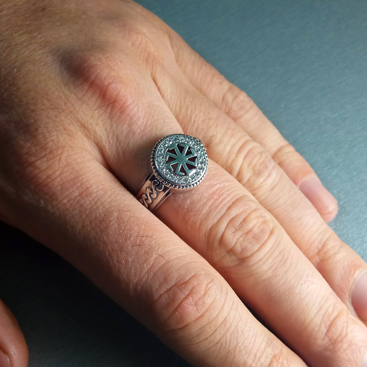 Kolyadnyk Symbol with Zircons Ring Silver 925