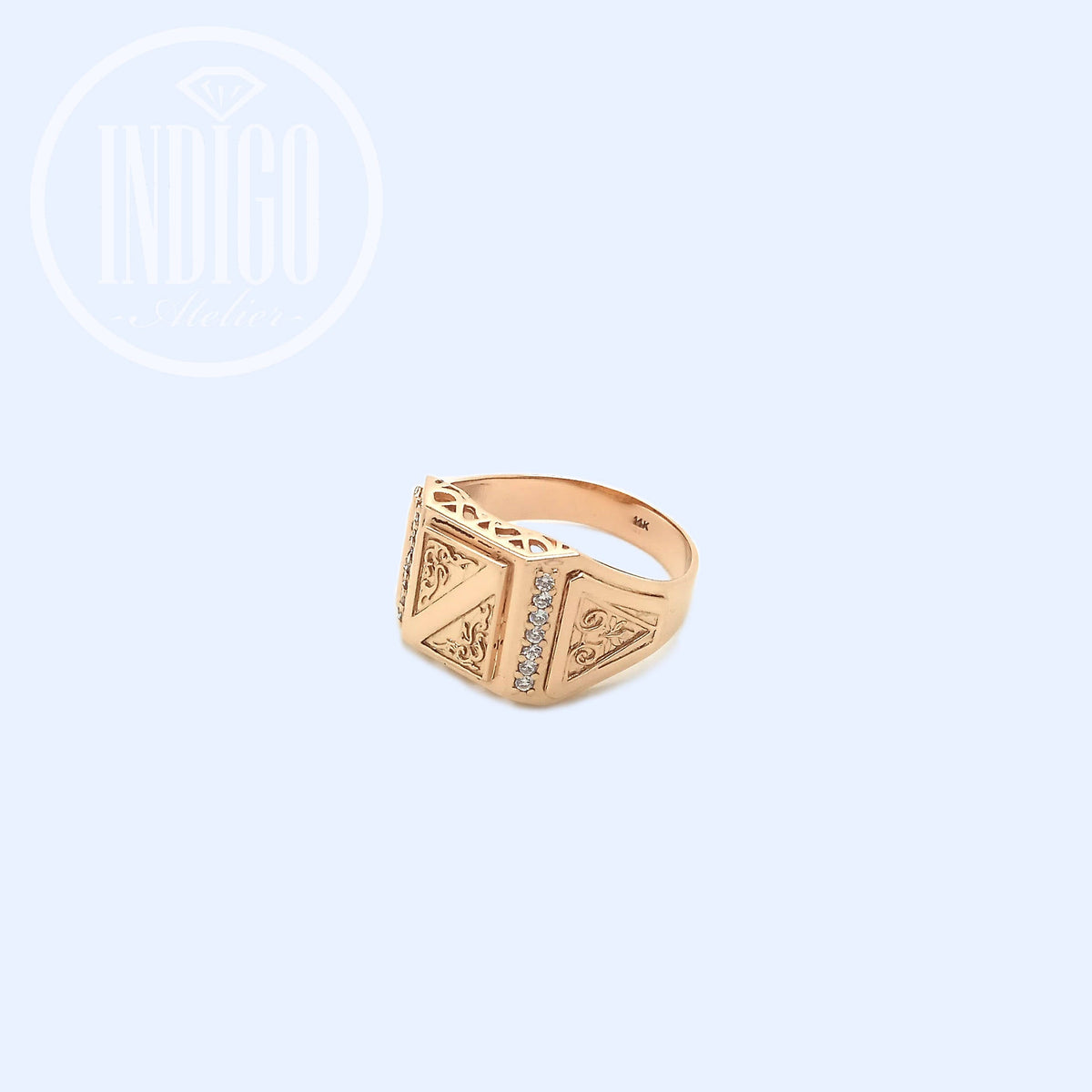 Men Ring Signet 14k Gold 585 with Zircons