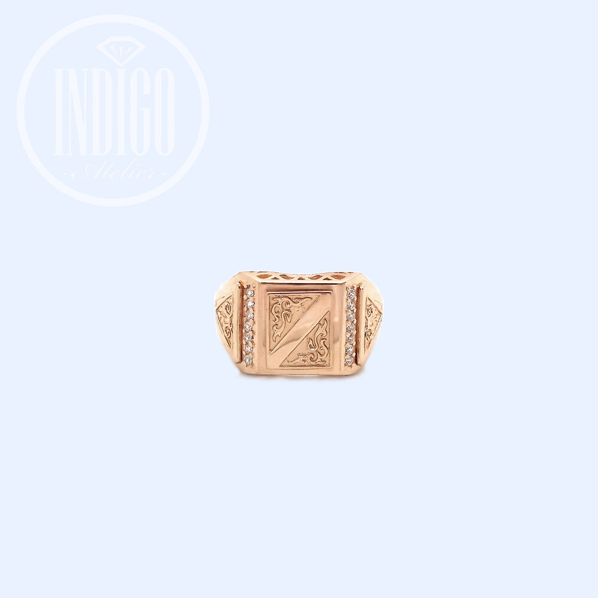 Men Ring Signet 14k Gold 585 with Zircons