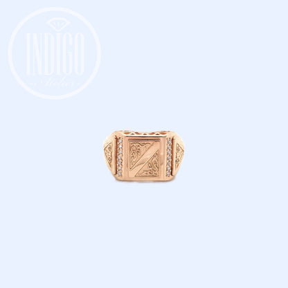 Men Ring Signet 14k Gold 585 with Zircons
