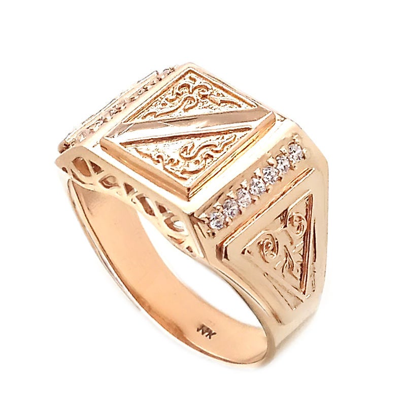 Men Ring Signet 14k Gold 585 with Zircons
