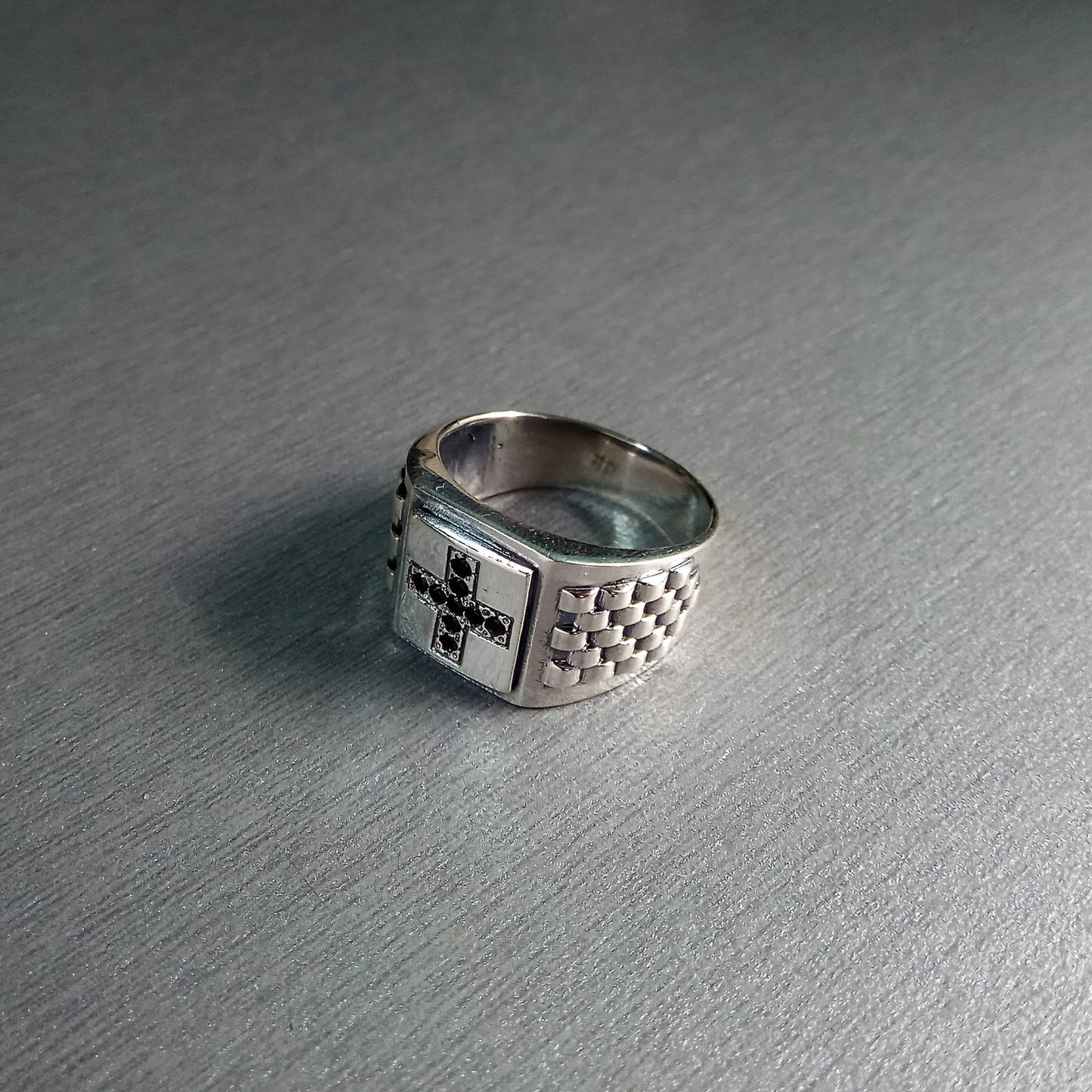 Černý zirkonový kříž Pánský prsten Sterling Silver 925