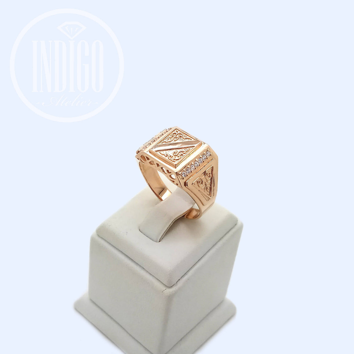 Men Ring Signet 14k Gold 585 with Zircons