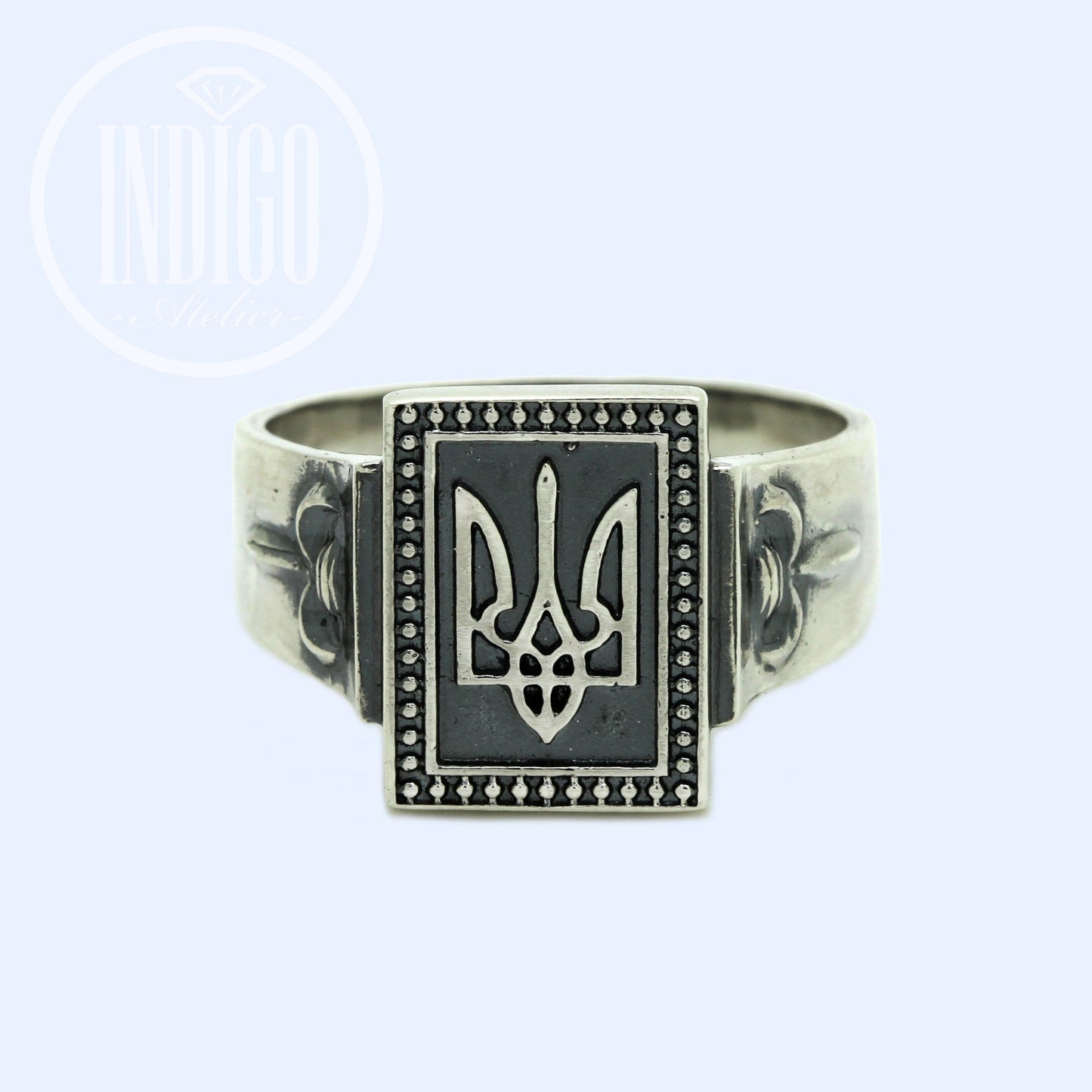 Ukrainian Trident Tryzub Symbol Rectangle Top Ring Signet