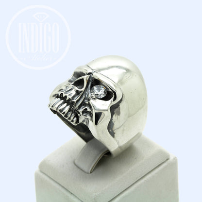 Steampunk Terminator Skull Mens Ring Silver 925 with Zirconia