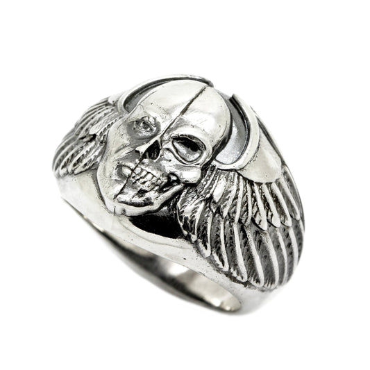 Angel and Demon Skull Men's Huge Ring Silver 925
