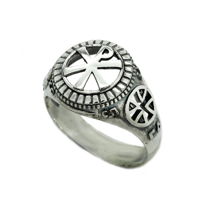 Pánský prsten se symbolem Chi Rho Ježíše Krista mincovní stříbro 925