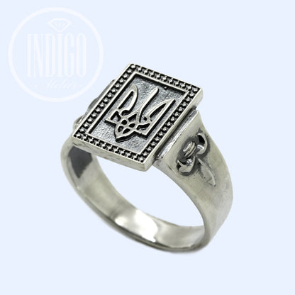 Ukrajinský trojzubec Tryzub Symbol Obdélník Top Ring Signet