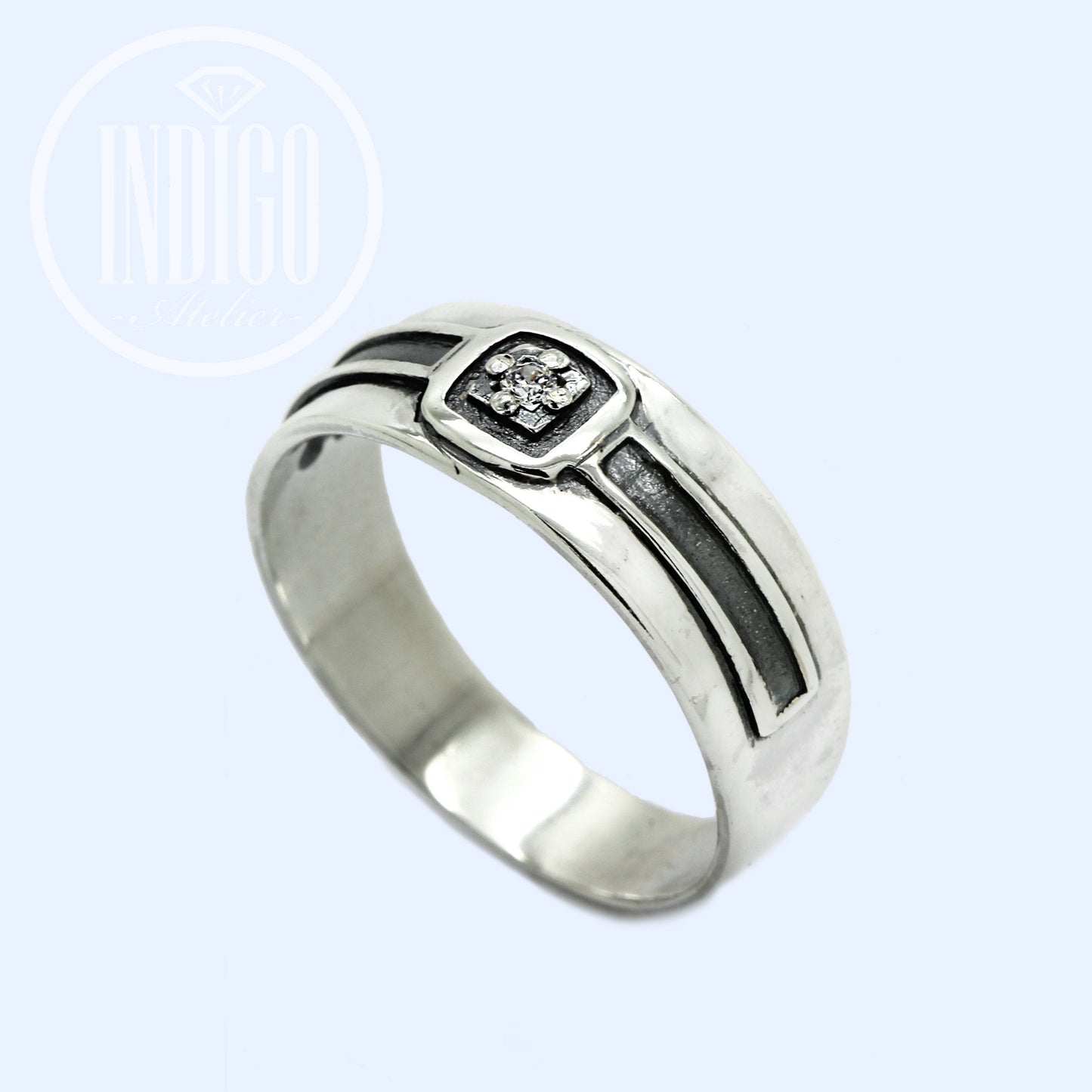 Men's Ring with Zircon Gemstone Sterling Silver 925