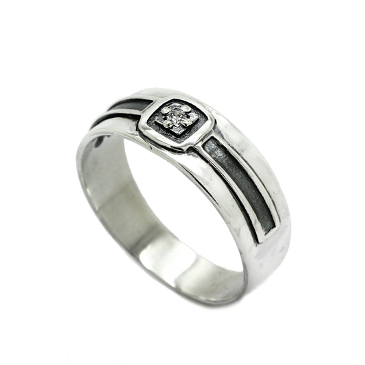 Men's Ring with Zircon Gemstone Sterling Silver 925